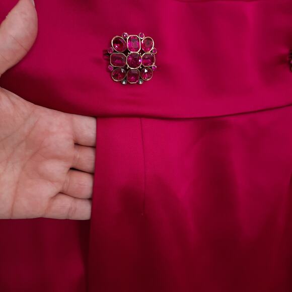 Kay Unger Hot Pink Cocktail Dress Sz 4 Satin Sleeveless Short Sheath Party Silk - Picture 4 of 12